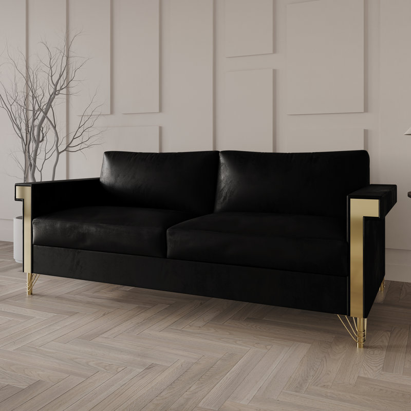 Snaresbrook 76.57'' Velvet Sofa, Black