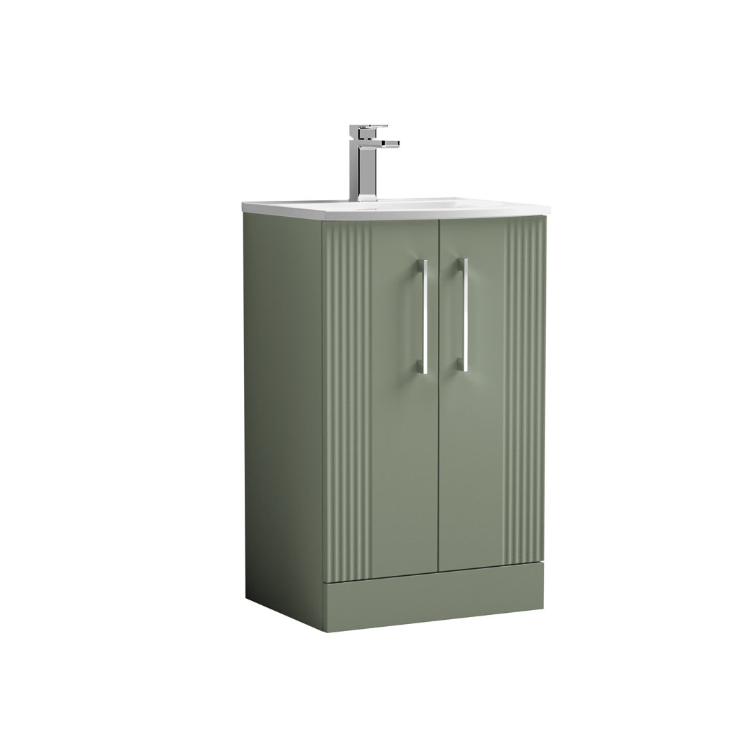Nuie Satin Green Deco 2 Door Vanity Unit And Curved Ceramic Basin | | Mdf | 500Mm - Image 3