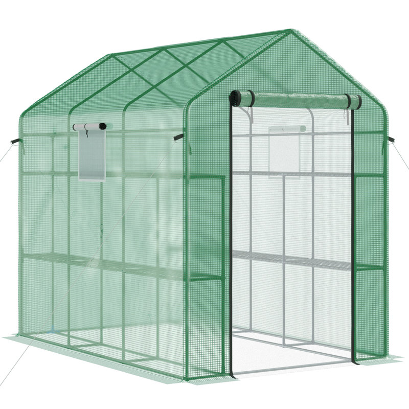 Serre avec porte grillagée Outsunny, H 76,8 po x l 84,3 po x P 56,3 po, Vert