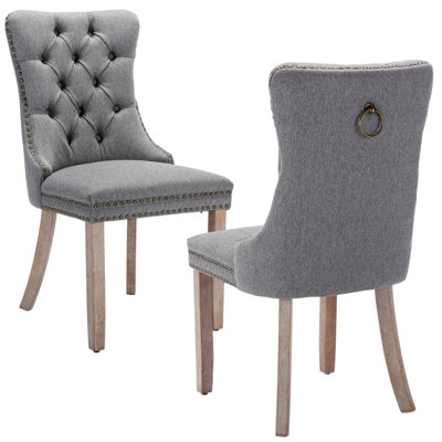 Seita Modern Linen Wingback Tufted Solid Wood Upholstered Dining Chairs