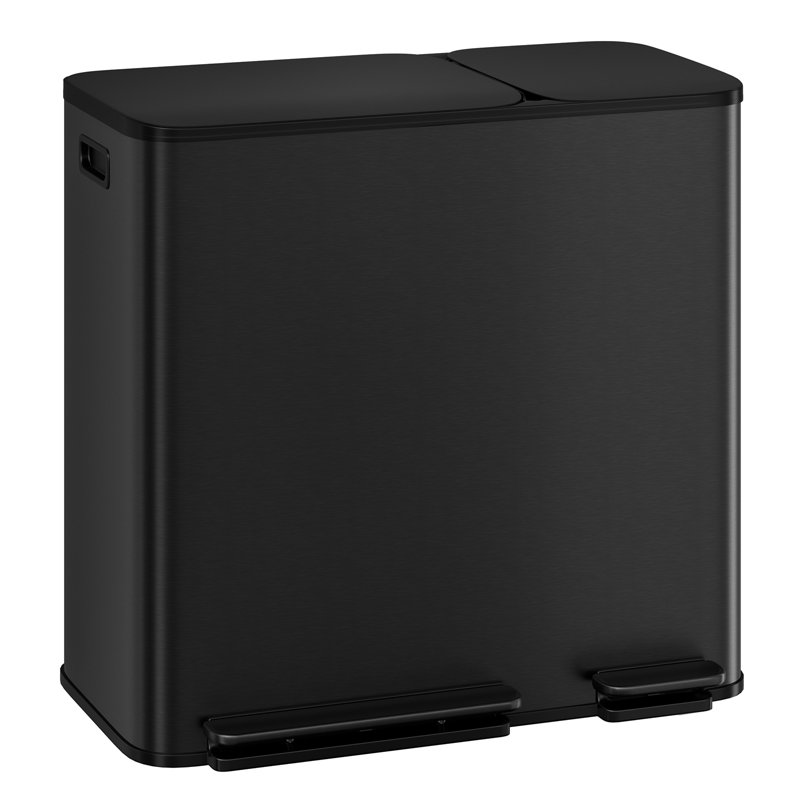 Poubelle à pédale en acier inoxydable 13 gallons, couvercle à fermeture douce et filtre anti-odeurs, noir mat, Matte Black