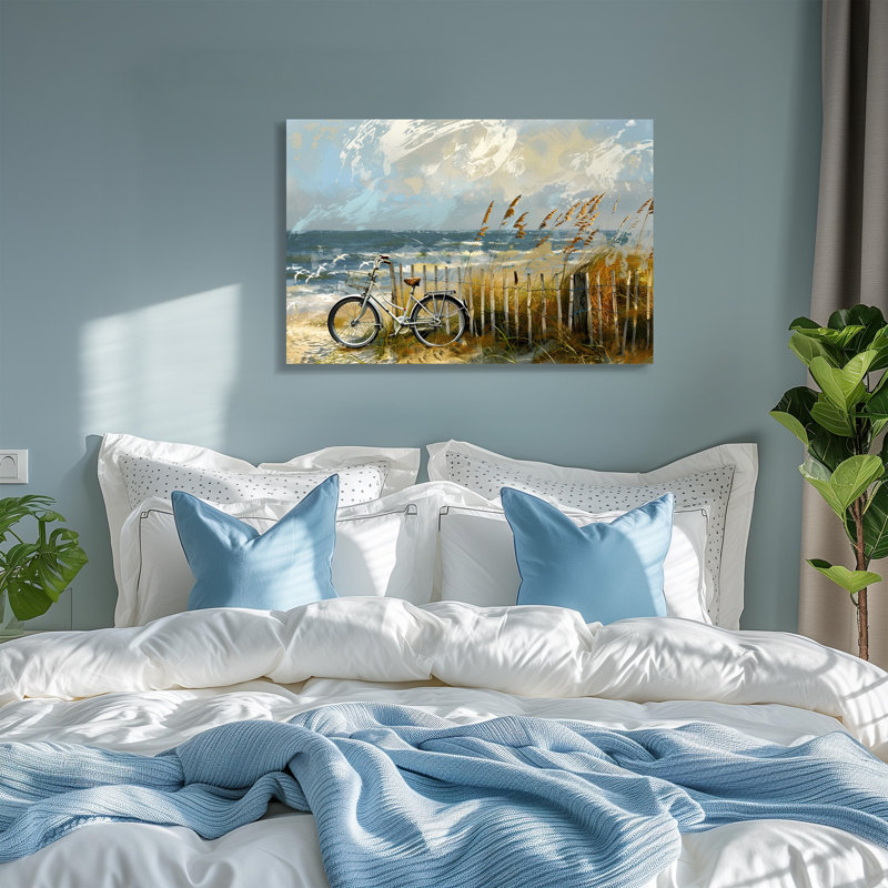 Art rétro sur toile bleu avec des mouettes - Shabby Chic Coastal, H 28 po x l 40 po