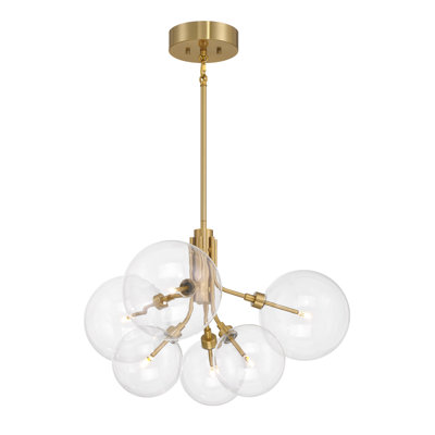 Lustre 6 lumières Meridian en laiton naturel