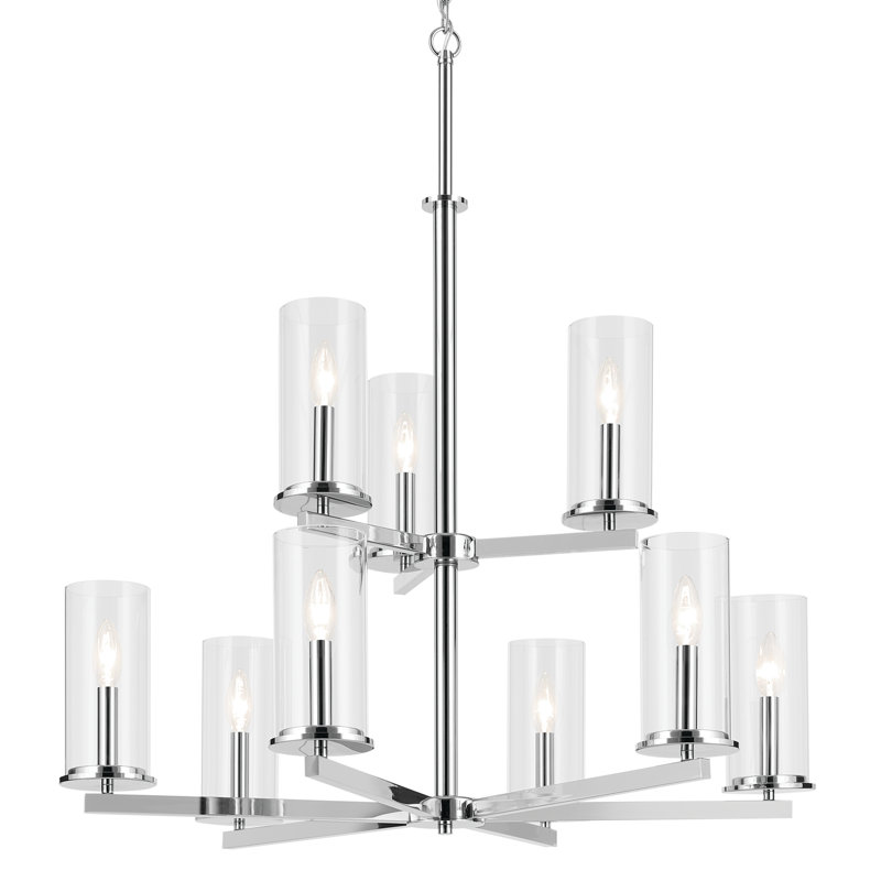Lustre 9 lumières 32,5 "à 2 niveaux, Chrome