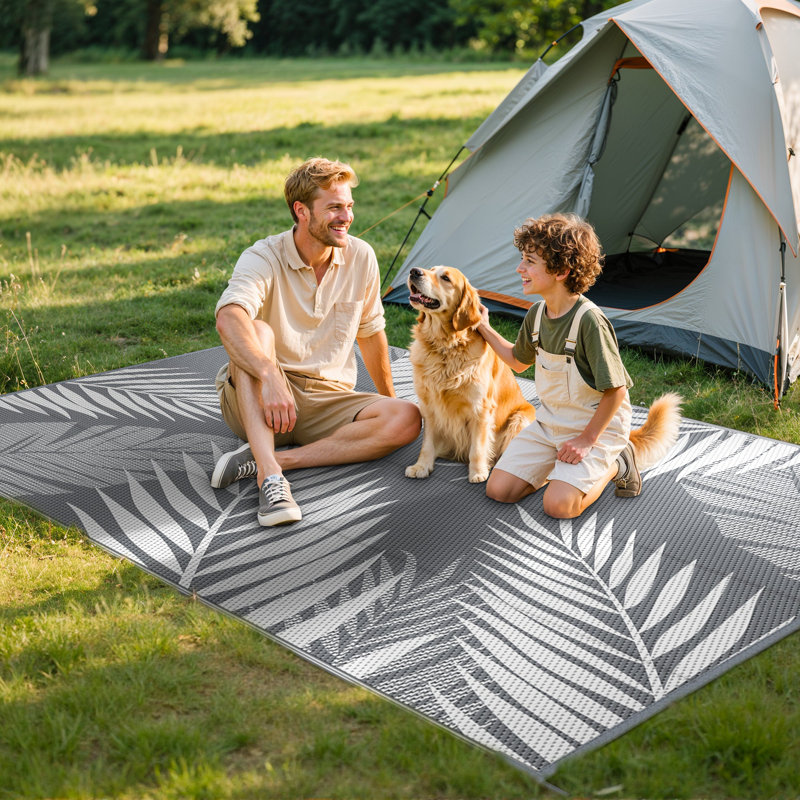 9x12 Outdoor Waterproof Mat, Recycled P.E.T Grey/White Area Rug, Gray/White, Rectangle 9' x 12'
