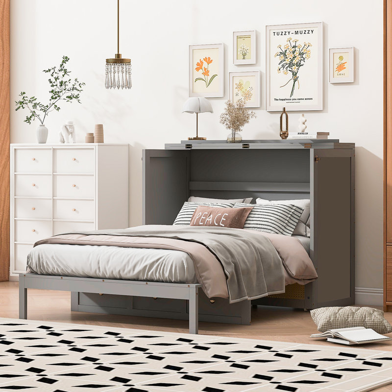Lit escamotable avec grands tiroirs Murphy, Gris