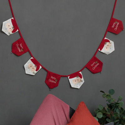 Christmas Mantle Fireplace Wall Decor Indoor Home with Santa Claus Figures Red and White 6 Ft Long