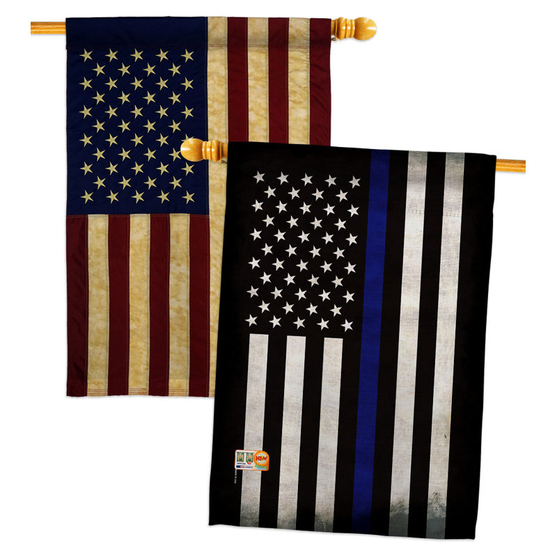 Drapeau de maison en polyester à 2 côtés 40 x 28 po, Bleu / blanc / noir
