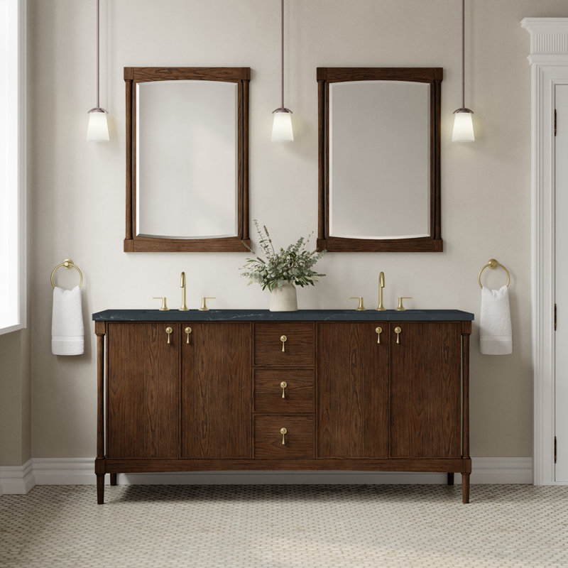 Kinnsden 72" W Double Vanity, Charcoal Soapstone Silestone, Sable Oak