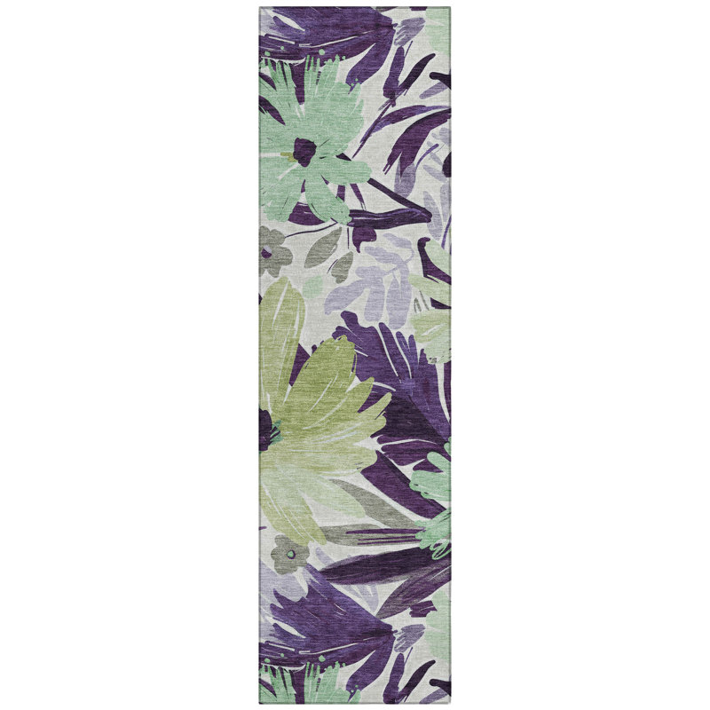 Machine Washable Indoor/Outdoor Claudian ACN1485 Purple Rug, Runner 2'3" x 7'6"