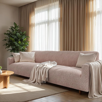 Stretch Sofa Slipcover – 1-piece Elastic Non-slip Couch Cover For 3-seater & 4-seater Sofas, Loveseat & Armchair, Machine Washable Furniture Protector, Blush Taupe, Fits 86”-120” Wide