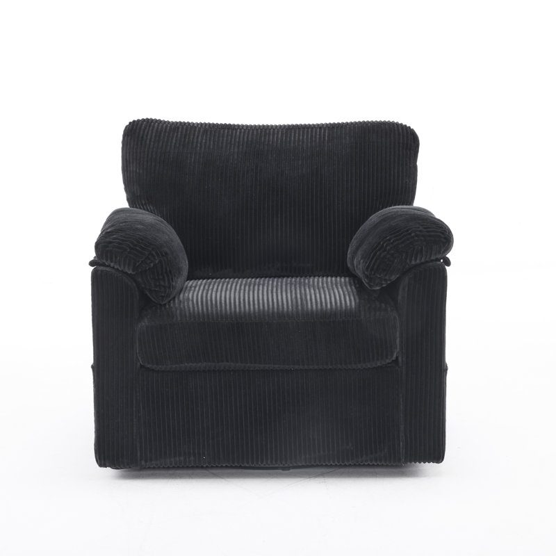 33" Swivel Barrel Chair, Upholstered Armchair With Side Pockets, Black Duplicate 1