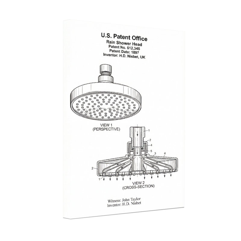 Schéma de brevet de la pomme de douche Bath & Laundry Rain, H 18 po x l 12 po