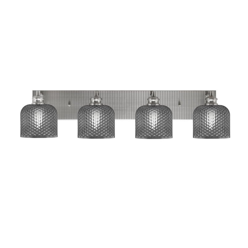 Barre d'éclairage de salle de bain 4 lumières Edge avec verre texturé fumé 6 po, Nickel brossé