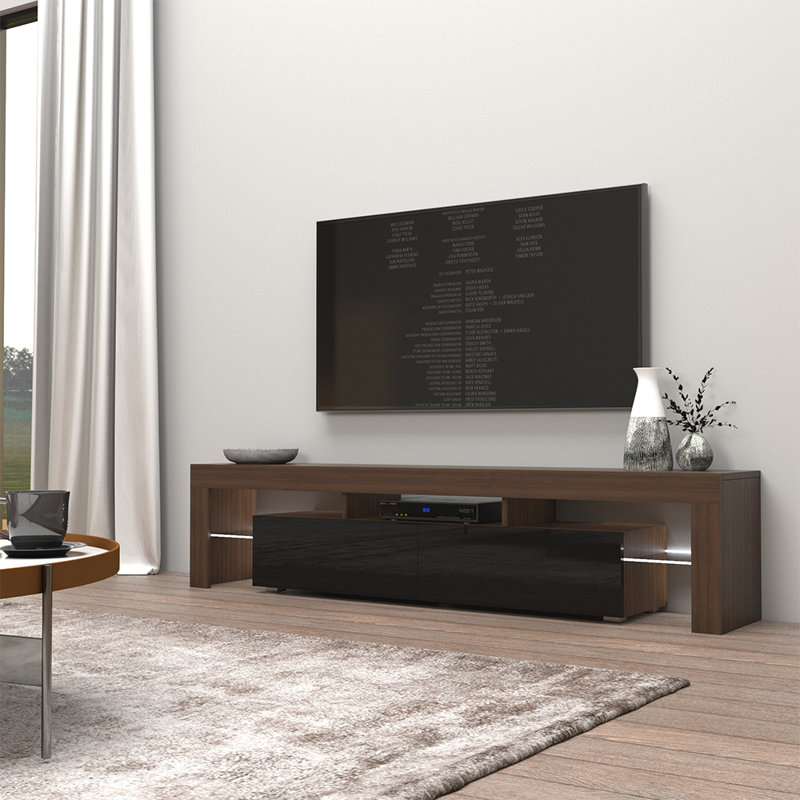 Tahmoor 12" Modern TV Stand with 16-Color LED Lighting, Walnut/Black