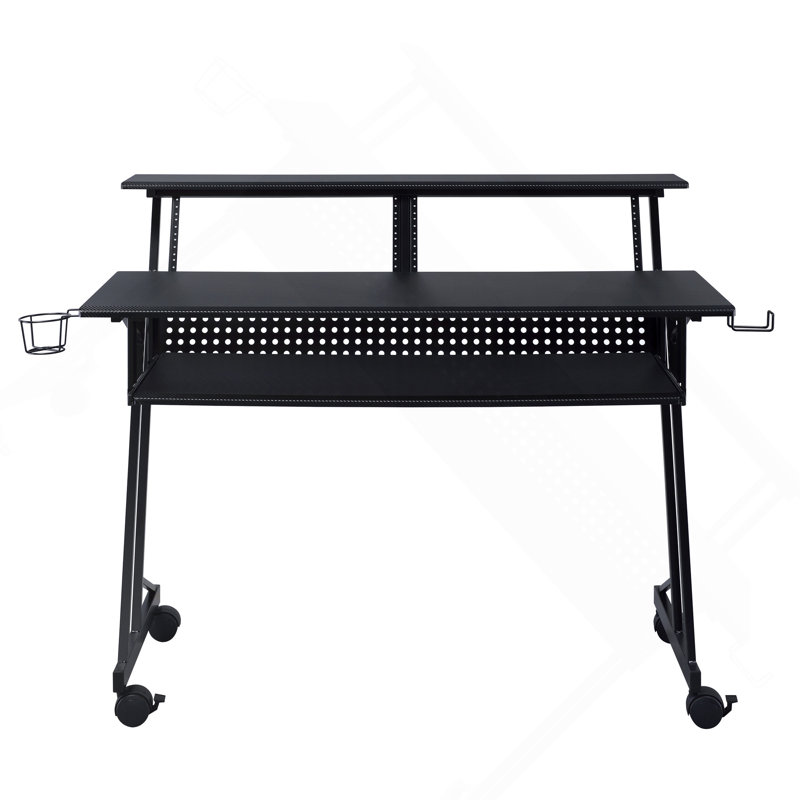 Bureau de studio noir avec plateau pour clavier, Noir
