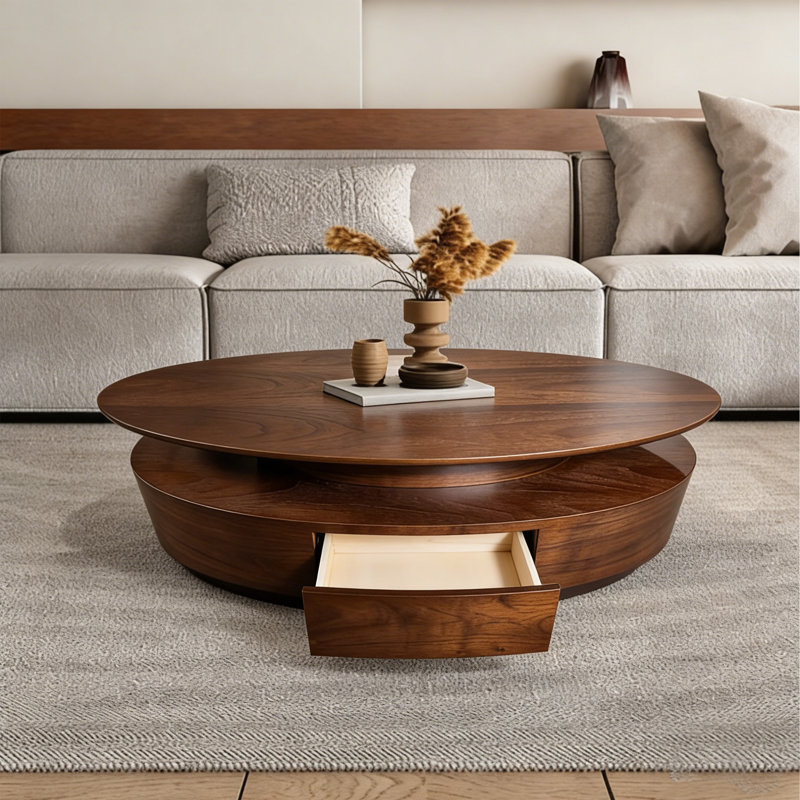 Minimalist Oval Coffee Table with One Drawer