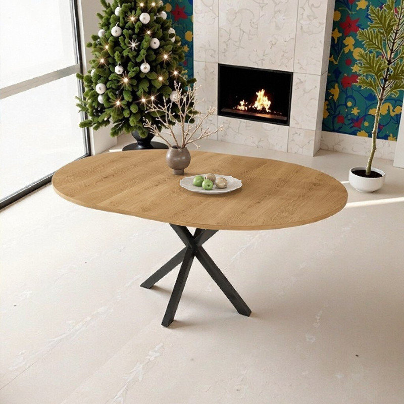 Table de salle à manger extensible ronde pour 2-6, table extensible de 43 à 58 pouces avec base en acier au carbone
