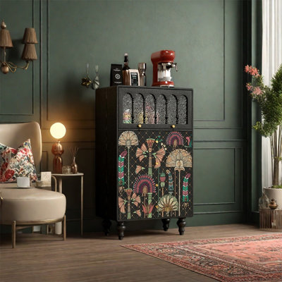 Pine Wood Storage Cabinet with Drawers and Door