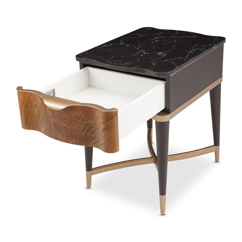 Malibu Crest Marble End Table, Black Top/Crotch Mahogany Base