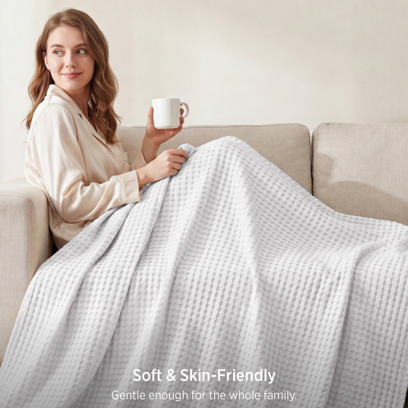Bedsure Cotton & Rayon from Bamboo Waffle Blanket, Lightweight and Breathable for Year-Round Comfort, Throw XL, Pure White