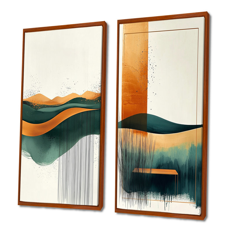 Ensemble de 2 pièces d'art mural brun «Tranquility Meadow I», H 28 po x l 24 po, Impression encadrée, Brun