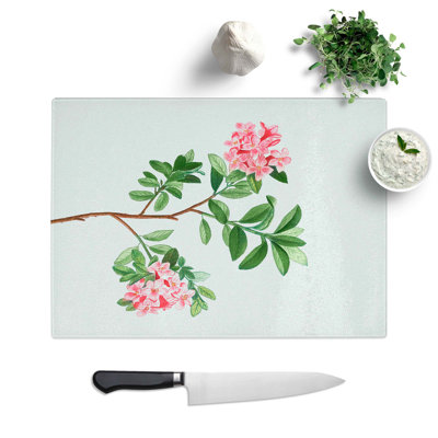 Tempered Glass Blooming Rhododendron Flowers Chopping Board