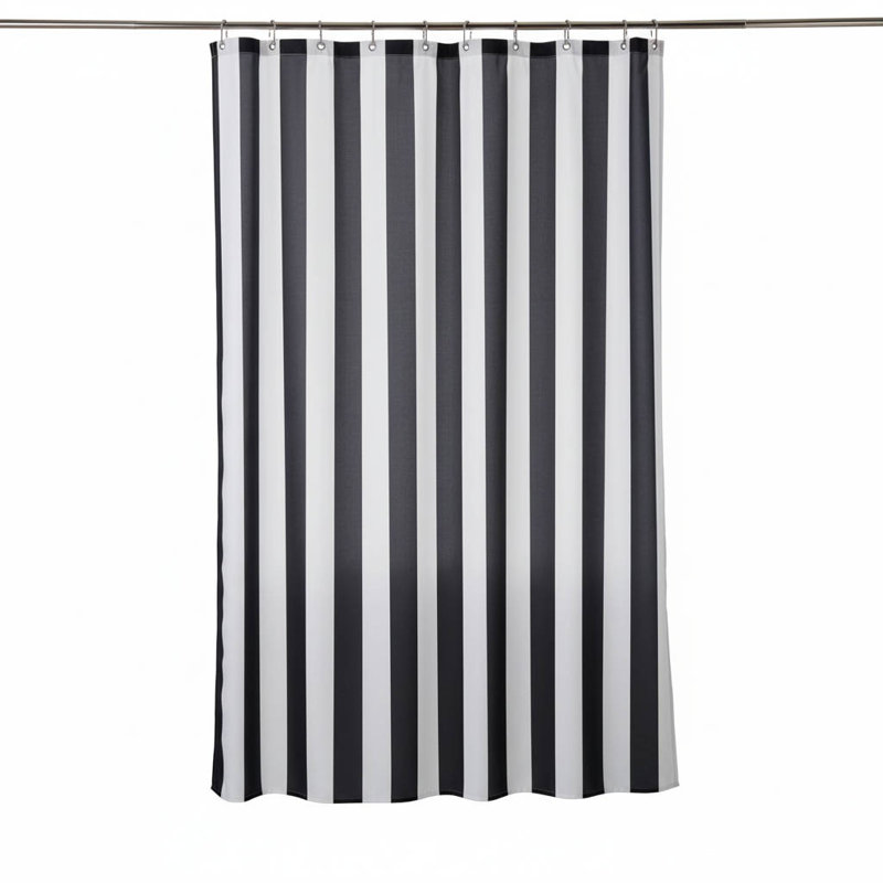 Waterproof Striped Polyester Shower Curtain For Modern Bathrooms, Black/White