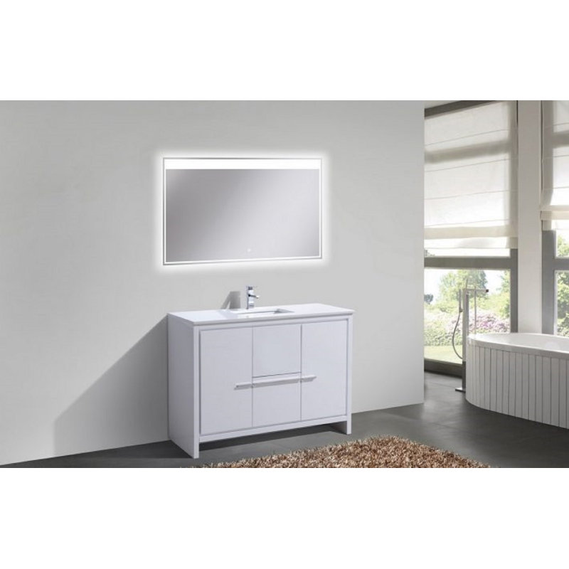 Tulughan 47.25'' Single Bathroom Vanity with Quartz/Ceramic Undercount Sink Top, Gloss White