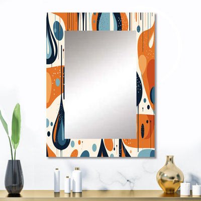 Orange orange Midcentury Balance I - miroir décoratif de formes abstraites, miroir mural orange, impression d'art en métal
