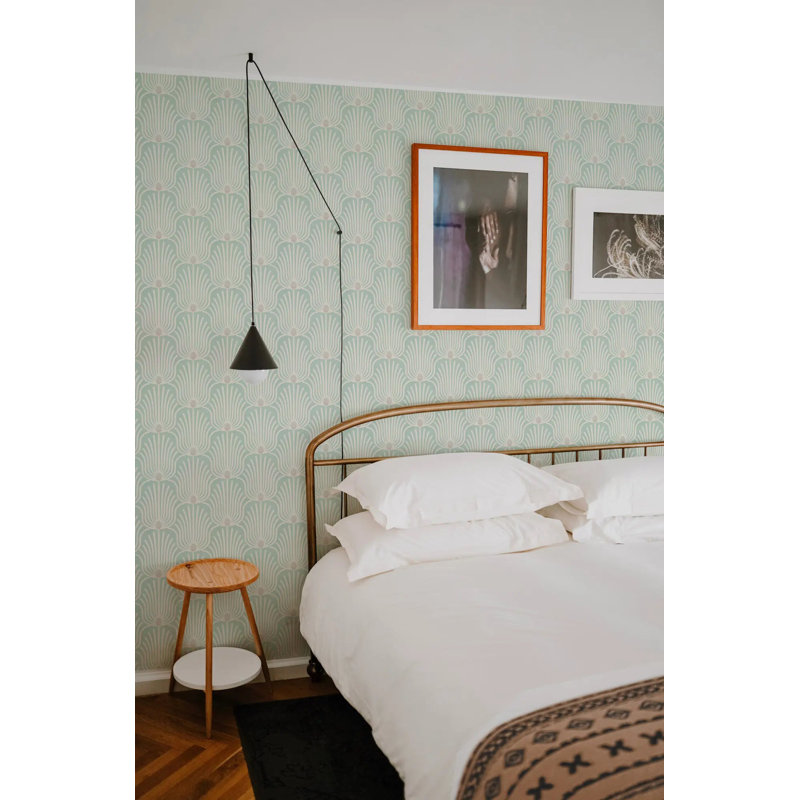 Carlyle Feather - Wallpaper, Sunbleached Teal, Peel & Stick