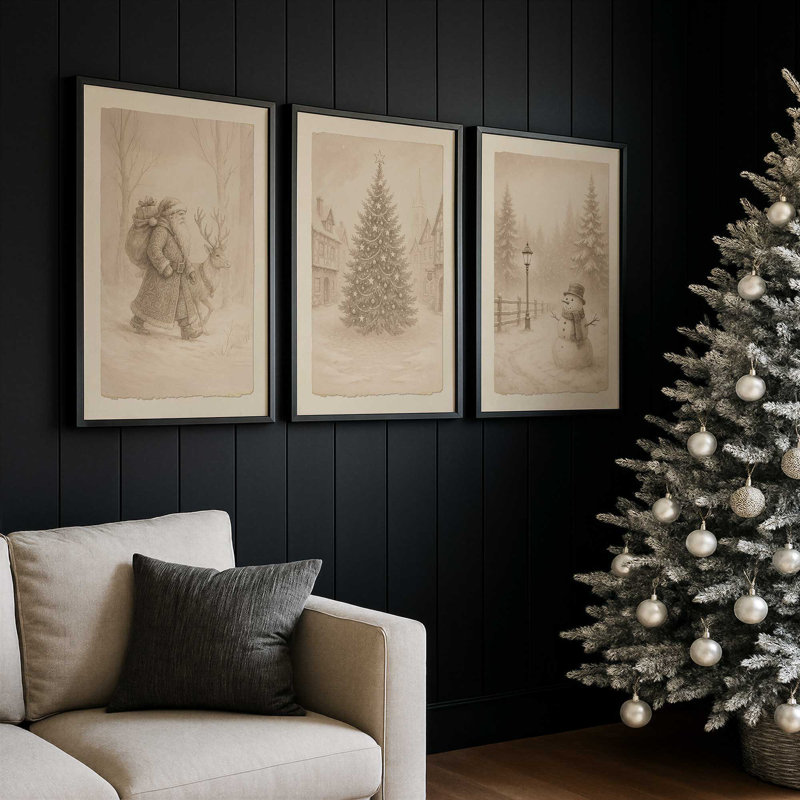 Voyage de Noël, ensemble de 3 reproductions d'art, Blanc opaque, H 15,5 po x l 37,5 po