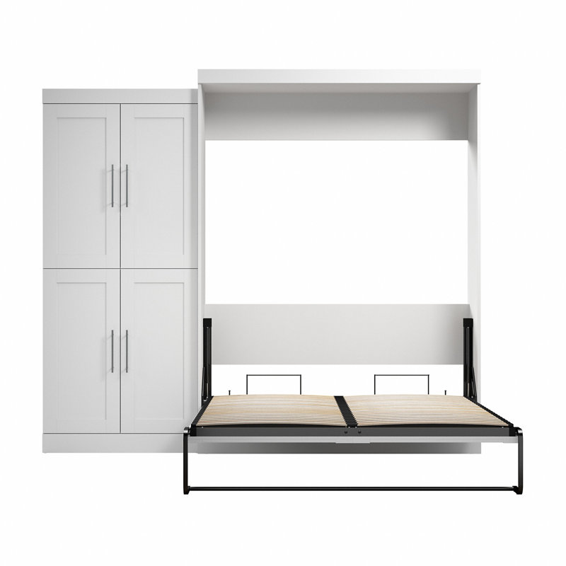 Arlex 101W Queen Wall Bed with 36W Storage Unit with Doors, White