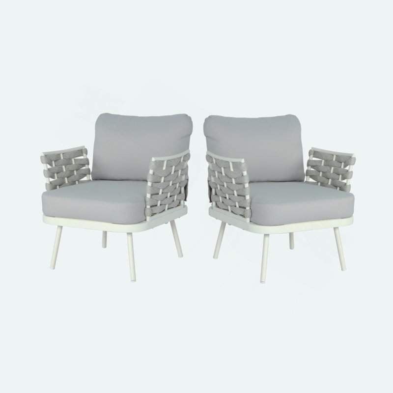 Ensemble de 2 fauteuils club Mariano, Gris, Blanc cassé / blanc