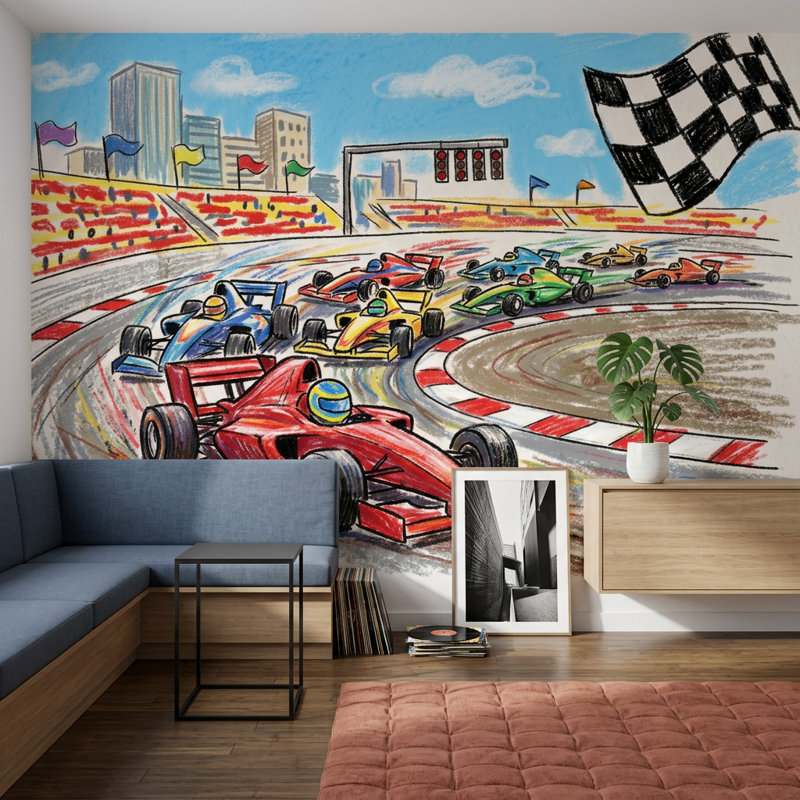 Papier peint Race Track, 100 po x 96 po, Peler et coller