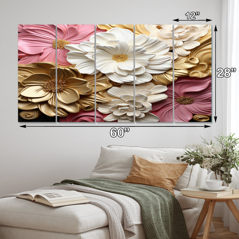 Art liquide liquide délicat et rose pâle II - formes abstraites, art mural - 5 panneaux égaux