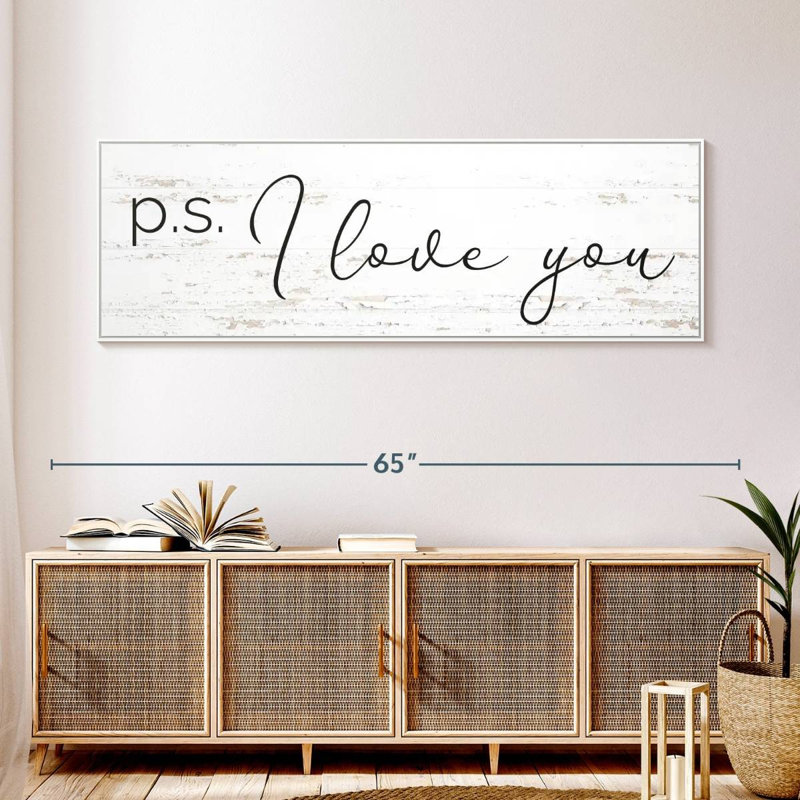 P.S. I Love You, typographie, 57 po x 19 po, Cadre flottant blanc