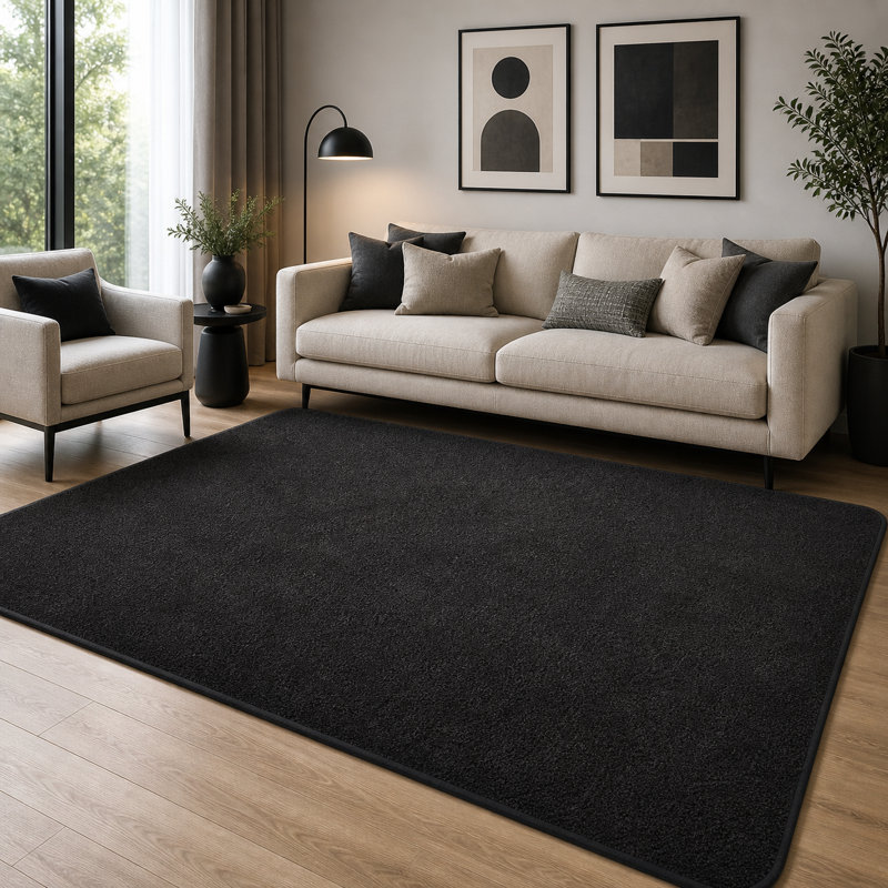 Aspire Homeware Black Modern Area Rug, BLACK, 80x150cm