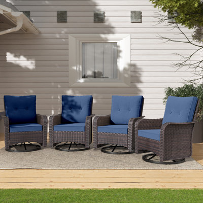4 chaises de patio pivotantes en rotin avec coussins Ilijah
