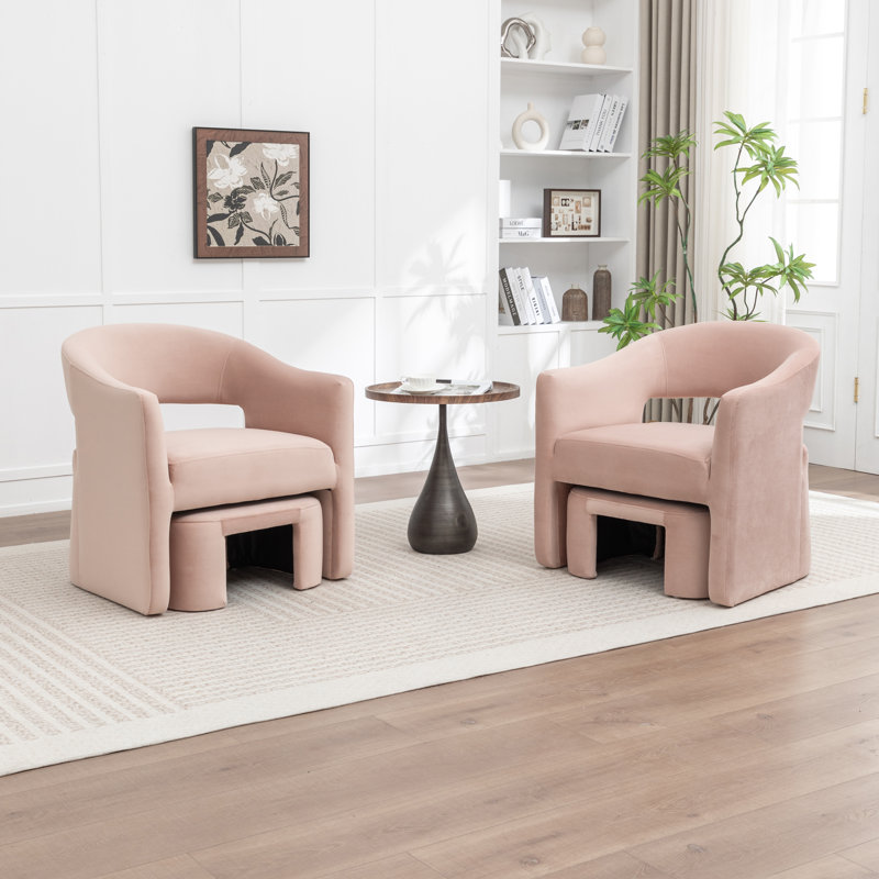 Fauteuil demi-tonneau rembourré avec repose-pieds, Rose