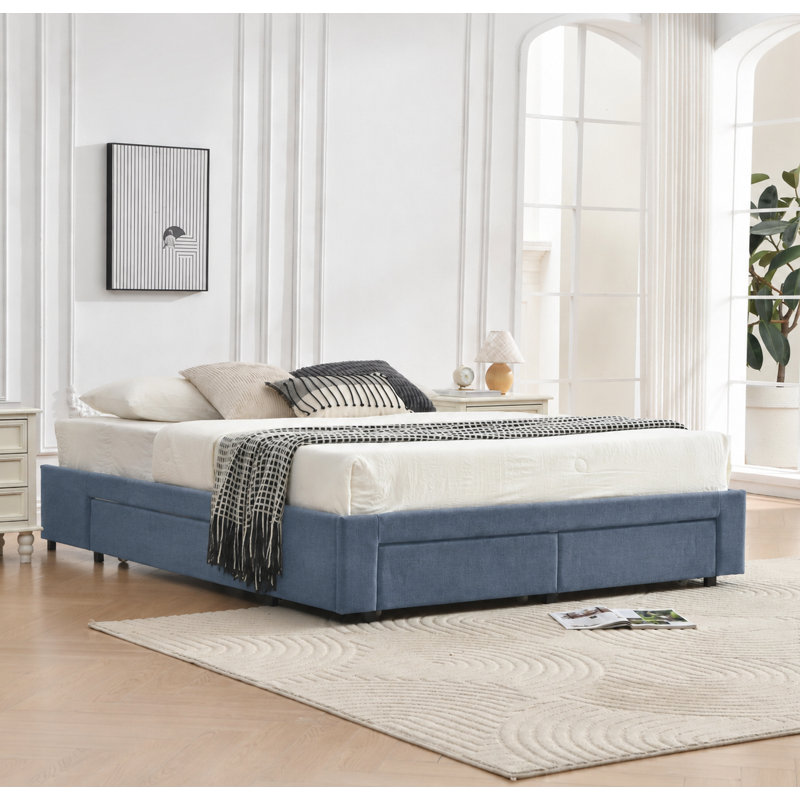 Lit plateforme avec rangement 4 tiroirs, Full / Double, Blue