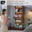 Farmhouse Display Cabinet with Glass Doors, Curio Cabinet with 3-Color LED Motion-Sensor Light (Walnut)-126679371