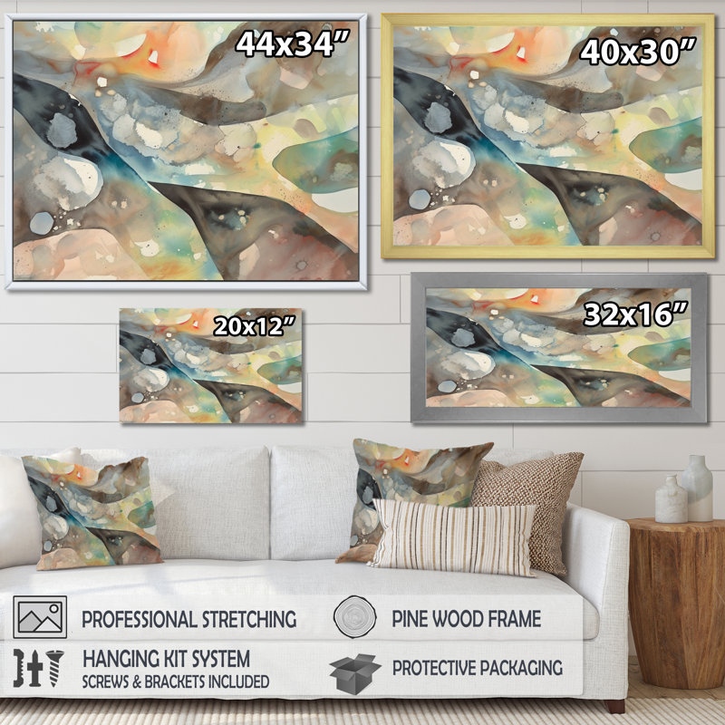 «Subtle Serenity Colorful Gray Watercolor Waves I - Abstract Shapes», impressions d'art mural, H 12 po x l 20 po x P 1 po