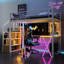 Lit mezzanine simple avec poste de travail à DEL, garde-robe, rangement et escalier, blanc, bureau encastré en métal avec gestion d'espace-2129828322