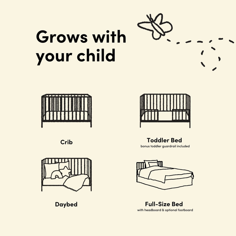 Porto Deluxe 5-in-1 Convertible Crib with Bonus Toddler Guardrail , Driftwood