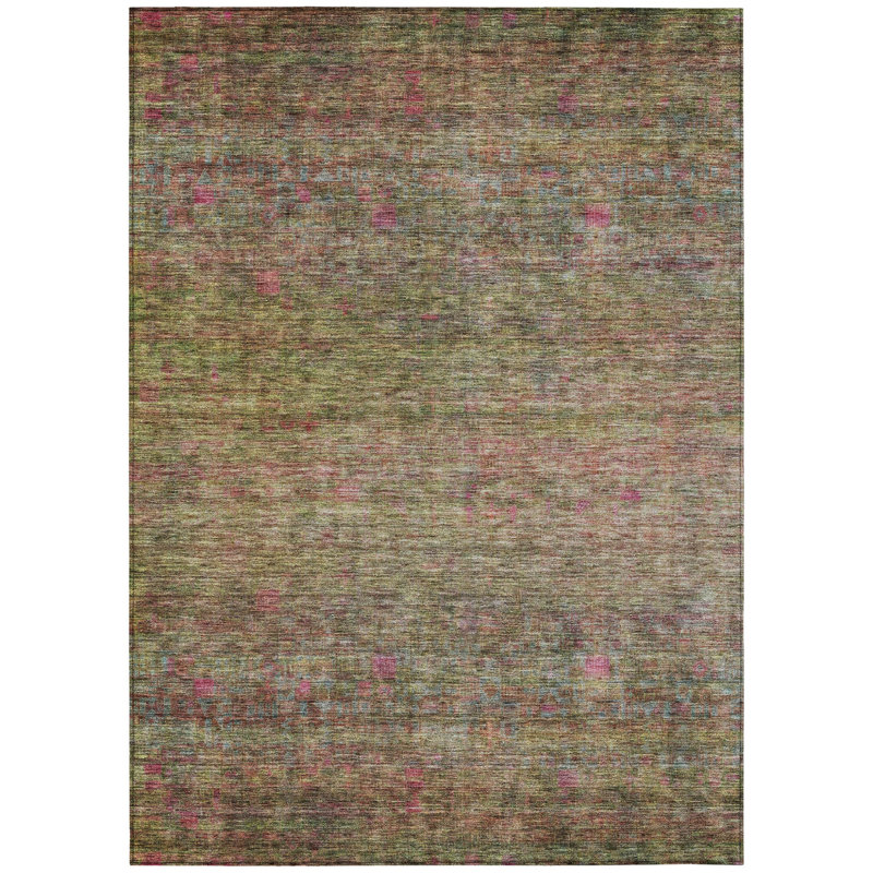 Tapis intérieur / extérieur 3 pi x 5 pi vert et rose floral artichaut lavable