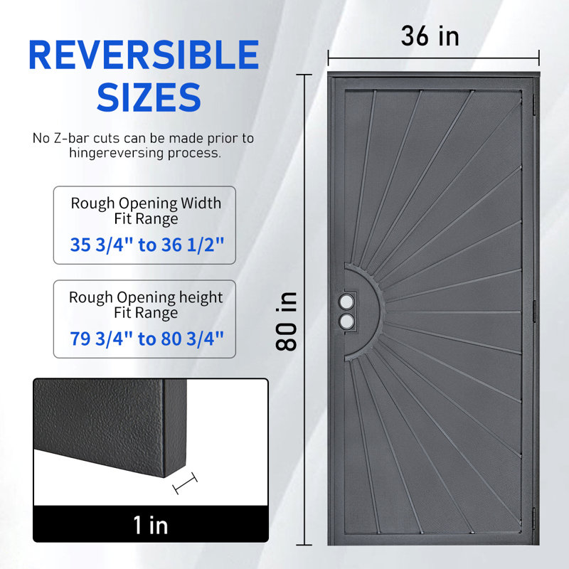 Portes grillagées de sécurité en acier 36 po x 80 po Grisham, Noir mat