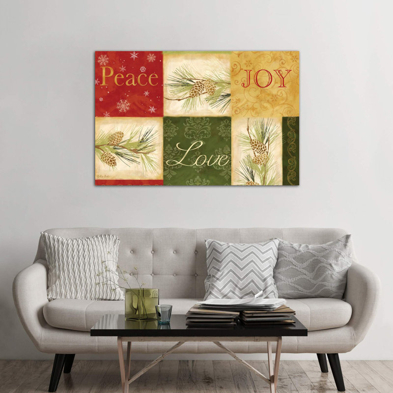 Peace Love Joy Pinecones by Cynthia Coulter - Wrapped Canvas Print, 101.6 cm H x 66.04 cm W x 3.175 cm D