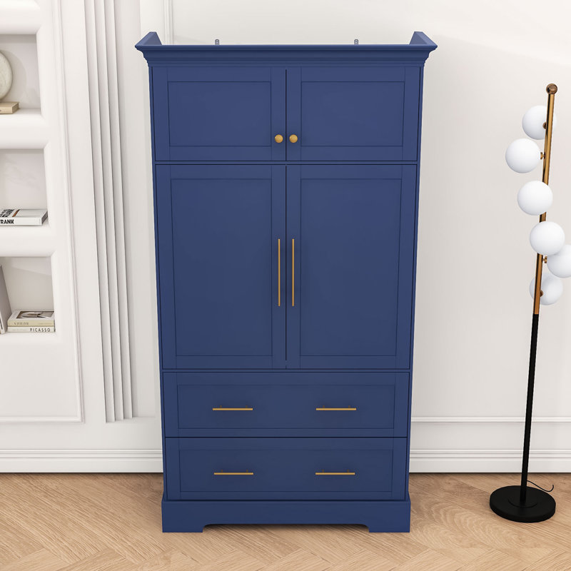 Armoire de garde-manger autoportante avec portes et plateaux coulissants, Bleu très foncé