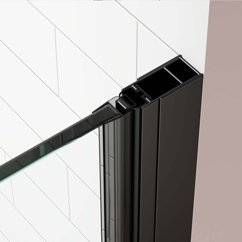 Porte de douche à double vitrage battante Bifold, porte de douche réglable sans cadre avec verre trempé transparent, Noir
